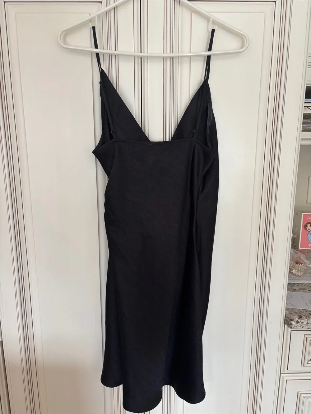 Wilfred Black Satin Slip Dress with Draped Side Detail and adjustable straps